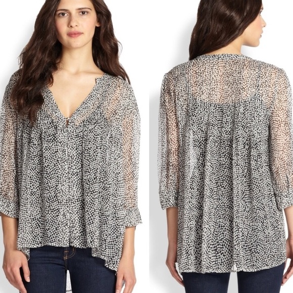 Joie Laurel 100% Silk Chiffon Dot V-Neck Blouse M - Picture 7 of 7